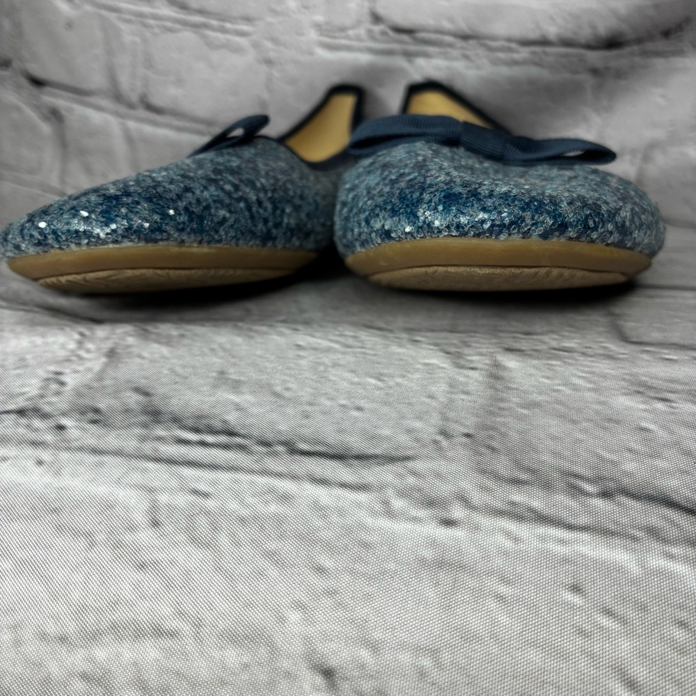 Lands' End Women’s Blue Sequin Glitter Ballet Flats w/Bow Round Toe Slip On Sz 7 - Picture 4 of 10